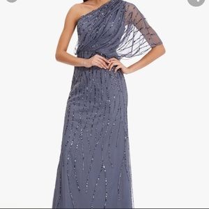 Adrianna Papell one shoulder beaded gown